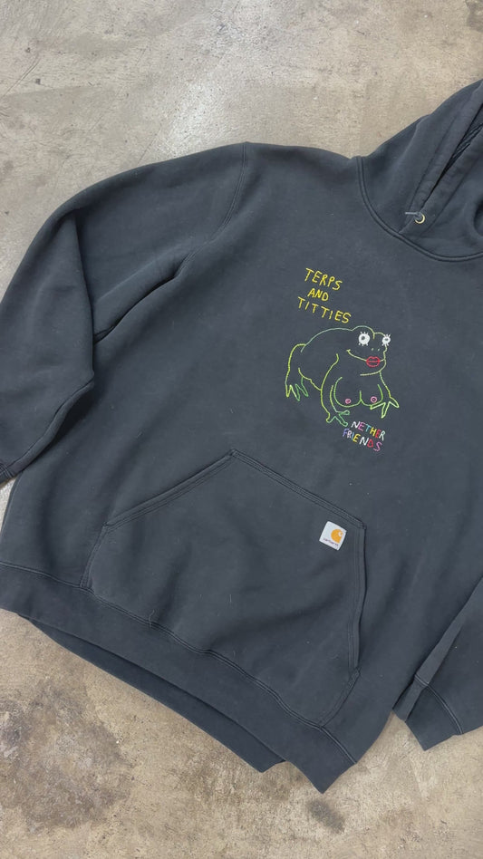 Hand Embroidered Terps and Titties Frog 2XL Carhartt Hoodie